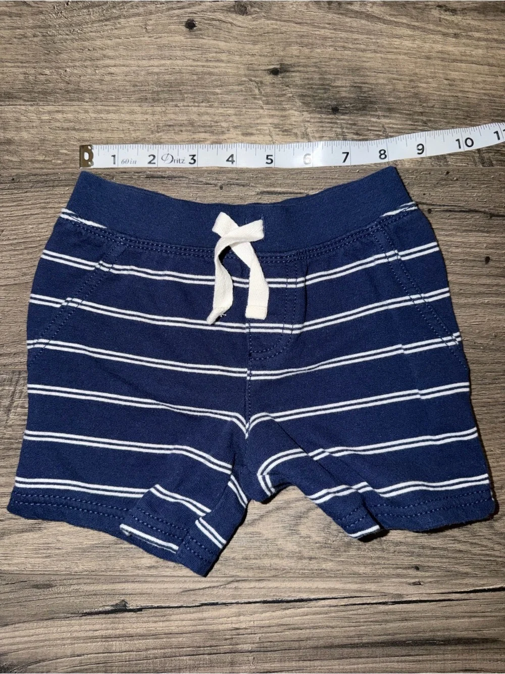 Carter's Navy Blue Striped Knit Shorts with White Drawstring